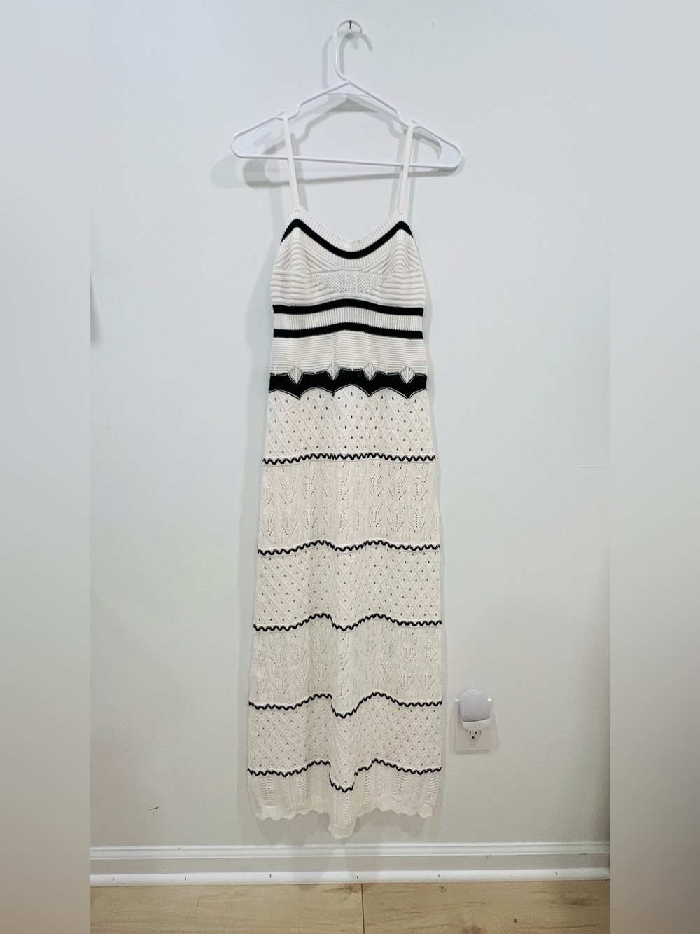 Petal & Pup White and Black Striped Crochet Maxi Dress